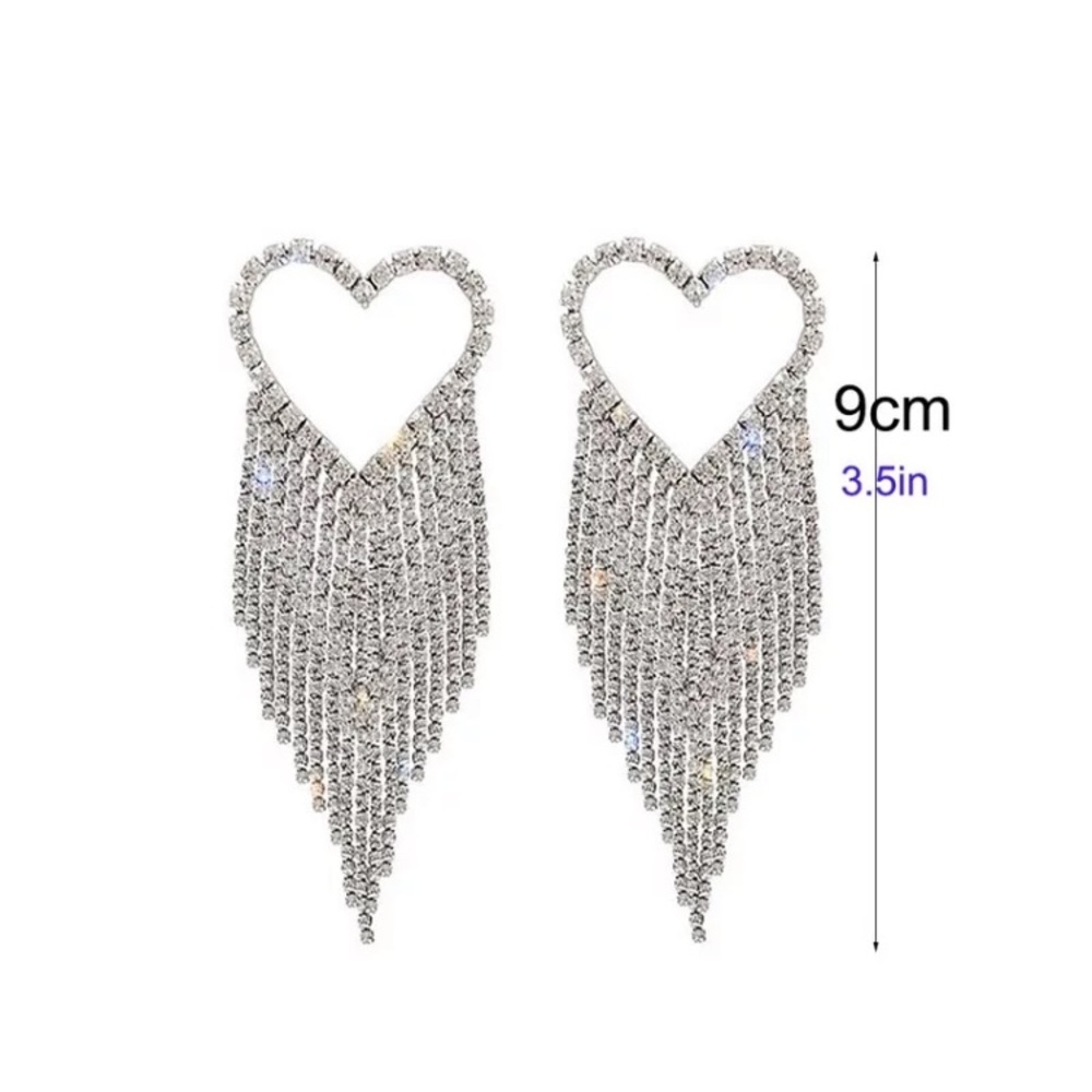 π Luxury Rhinestone Heart Long Earrings - Picture 4 of 4